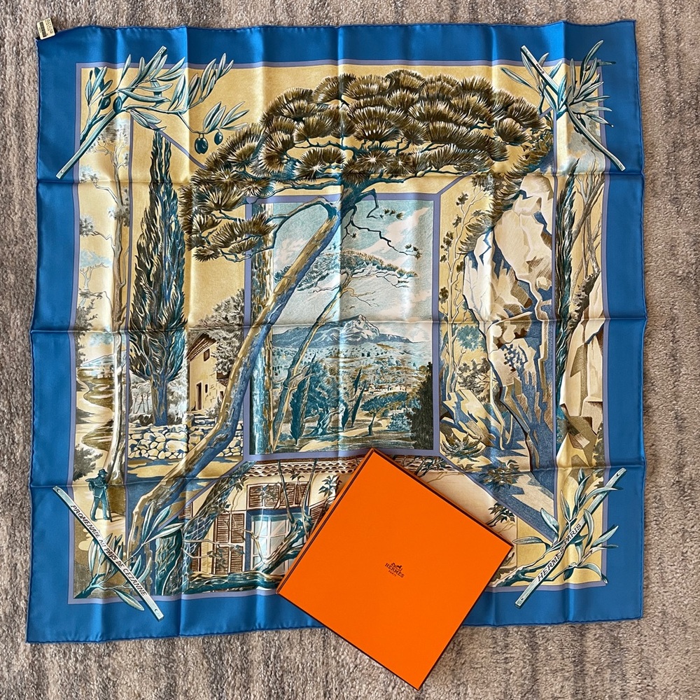 Hermes 90cm "Promenade Au Pays De Cezanne" Silk Scarf Le Carre NEW Blue *RARE*